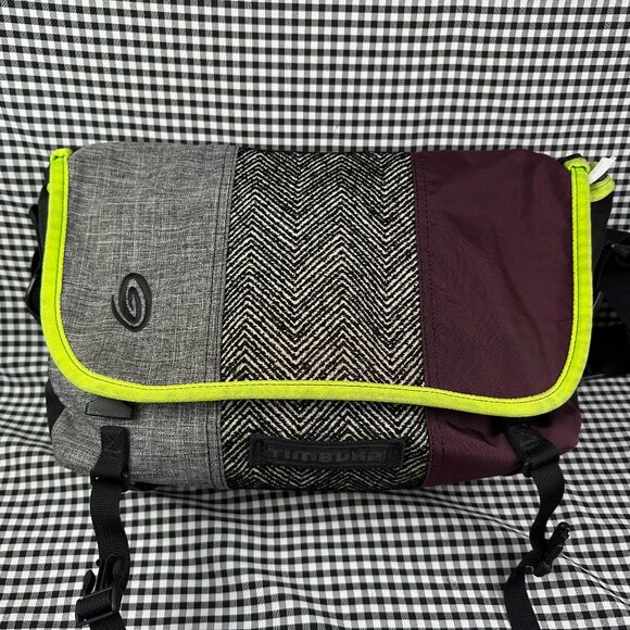 Timbuk2 Custom Black Herringbone Purple Green Messenger Travel Work Bag - Picture 1 of 6